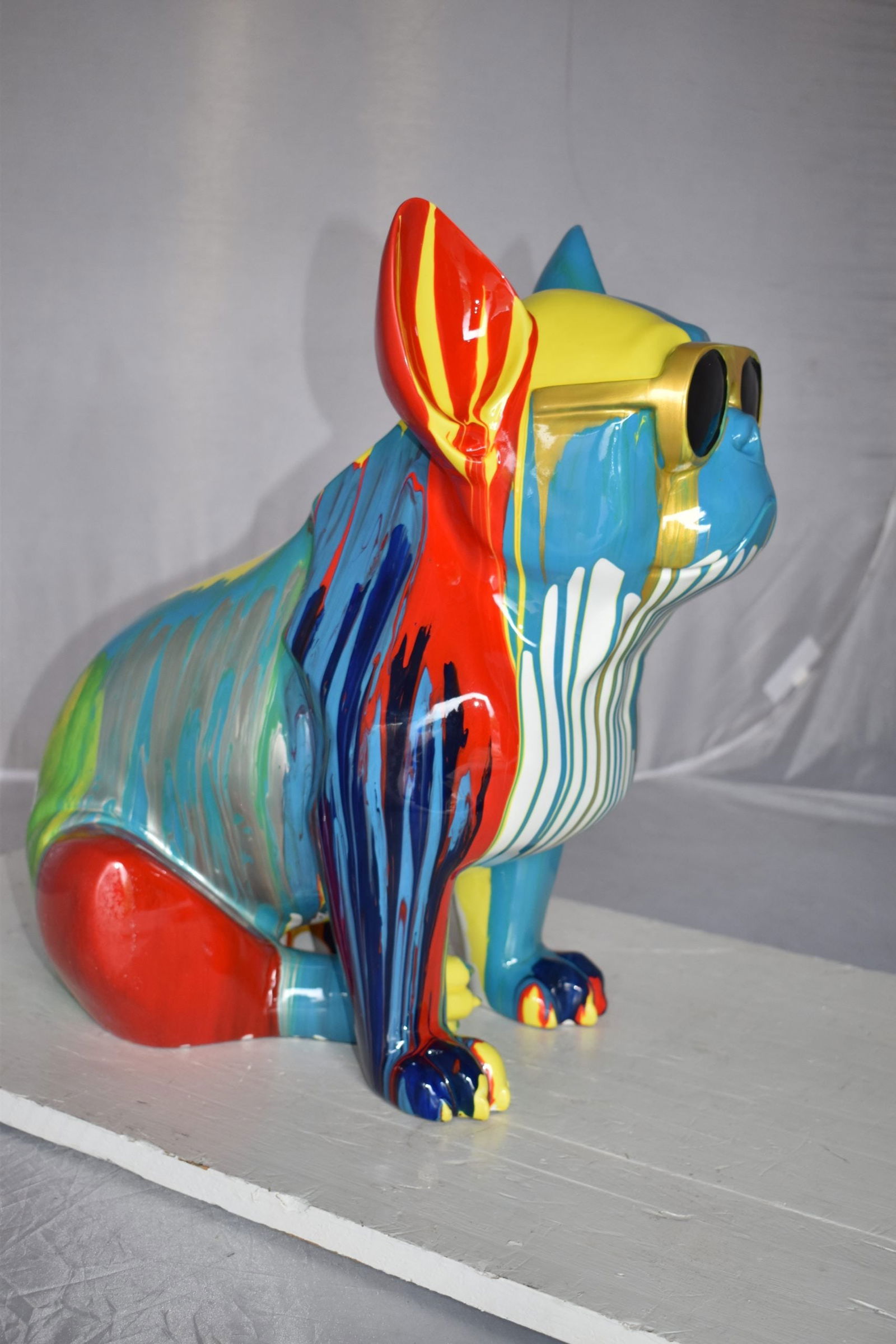 Graffiti-Inspired French Bulldog Resin Statue with Glasses – Modern Home Decor, 19"L x 12"W x 19"H - 14