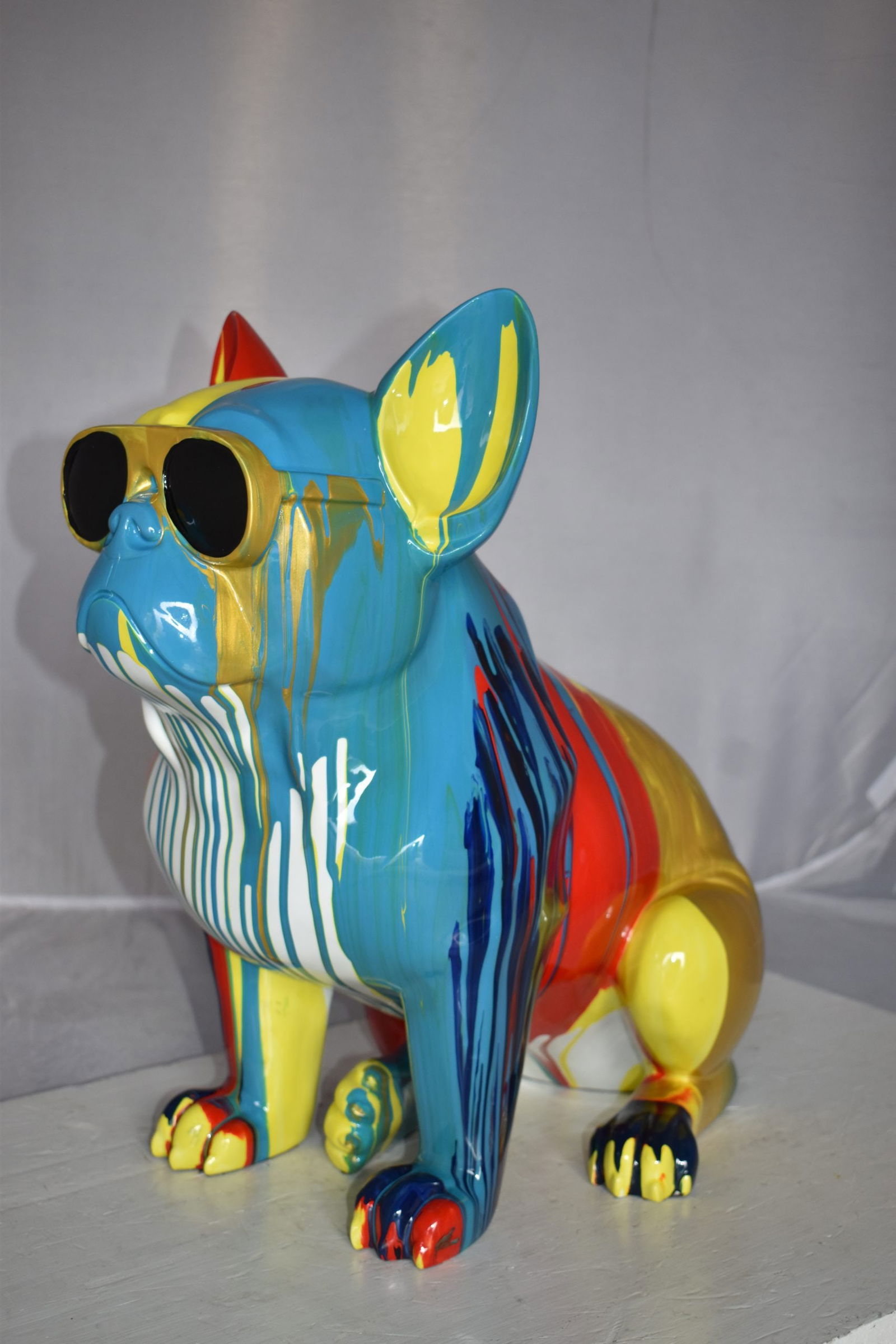 Graffiti-Inspired French Bulldog Resin Statue with Glasses – Modern Home Decor, 19"L x 12"W x 19"H - 4