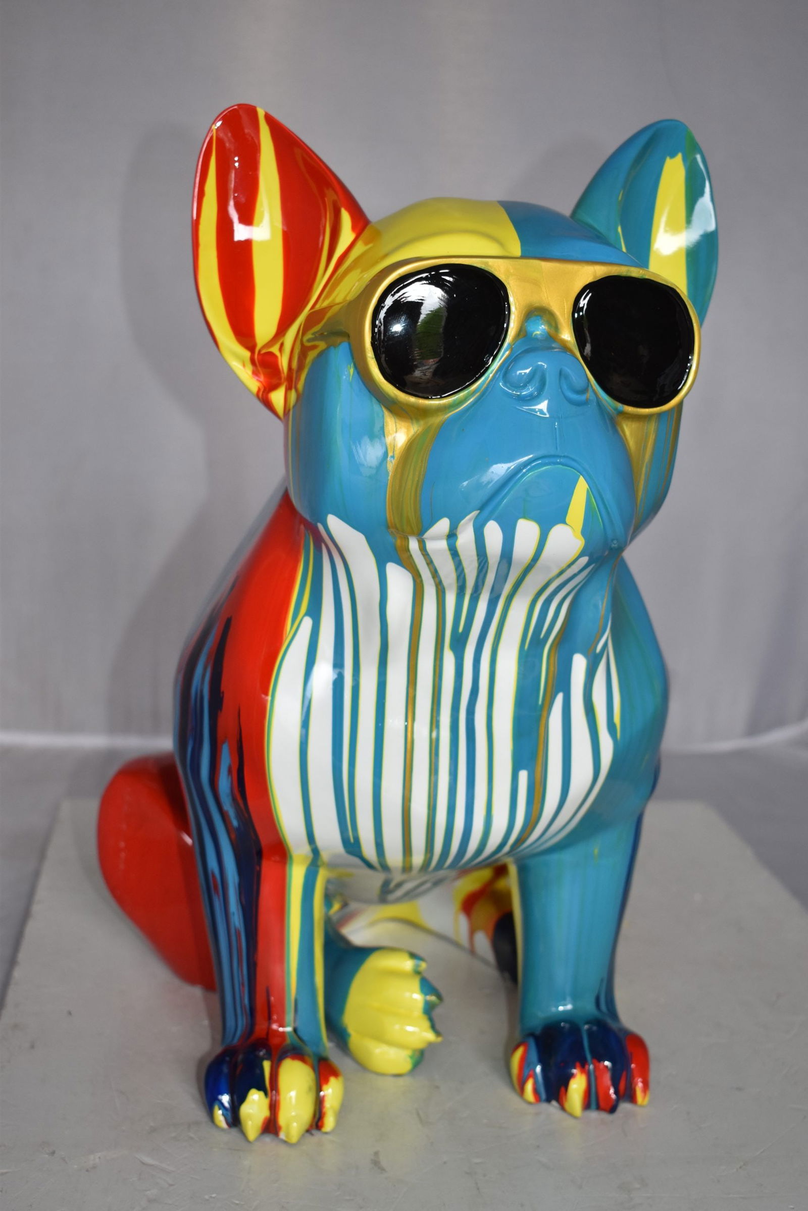 Graffiti-Inspired French Bulldog Resin Statue with Glasses – Modern Home Decor, 19"L x 12"W x 19"H - 6