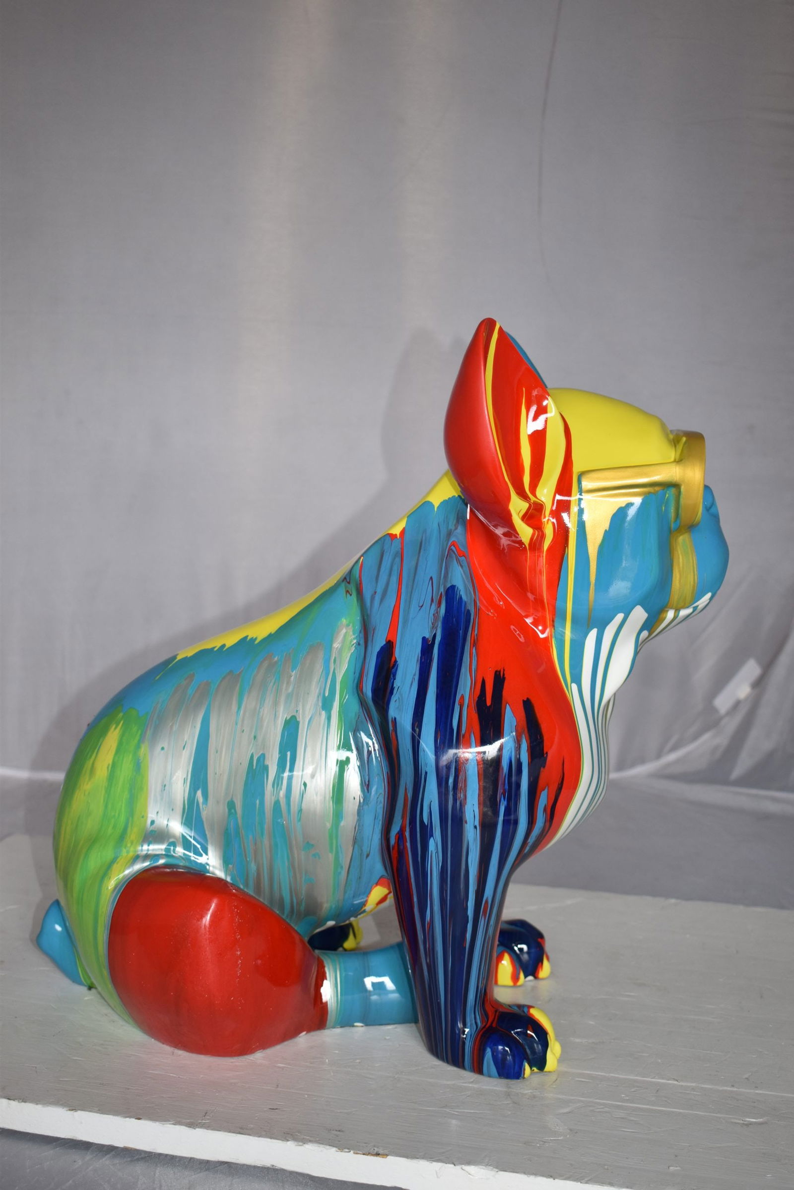 Graffiti-Inspired French Bulldog Resin Statue with Glasses – Modern Home Decor, 19"L x 12"W x 19"H - 7