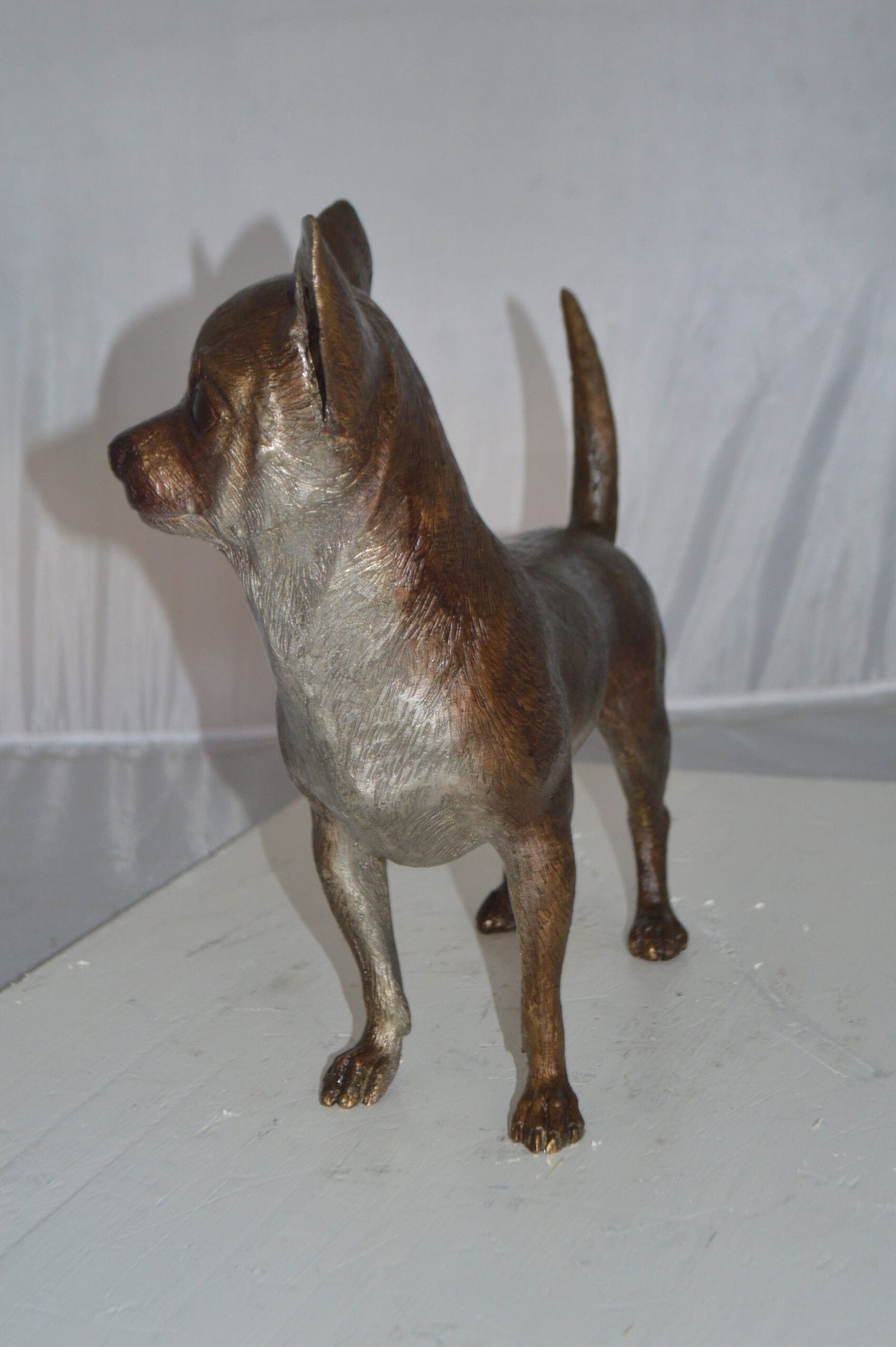 Standing Chihuahua Bronze Statue - Size: 6"L x 16"W x 14"H. - 9