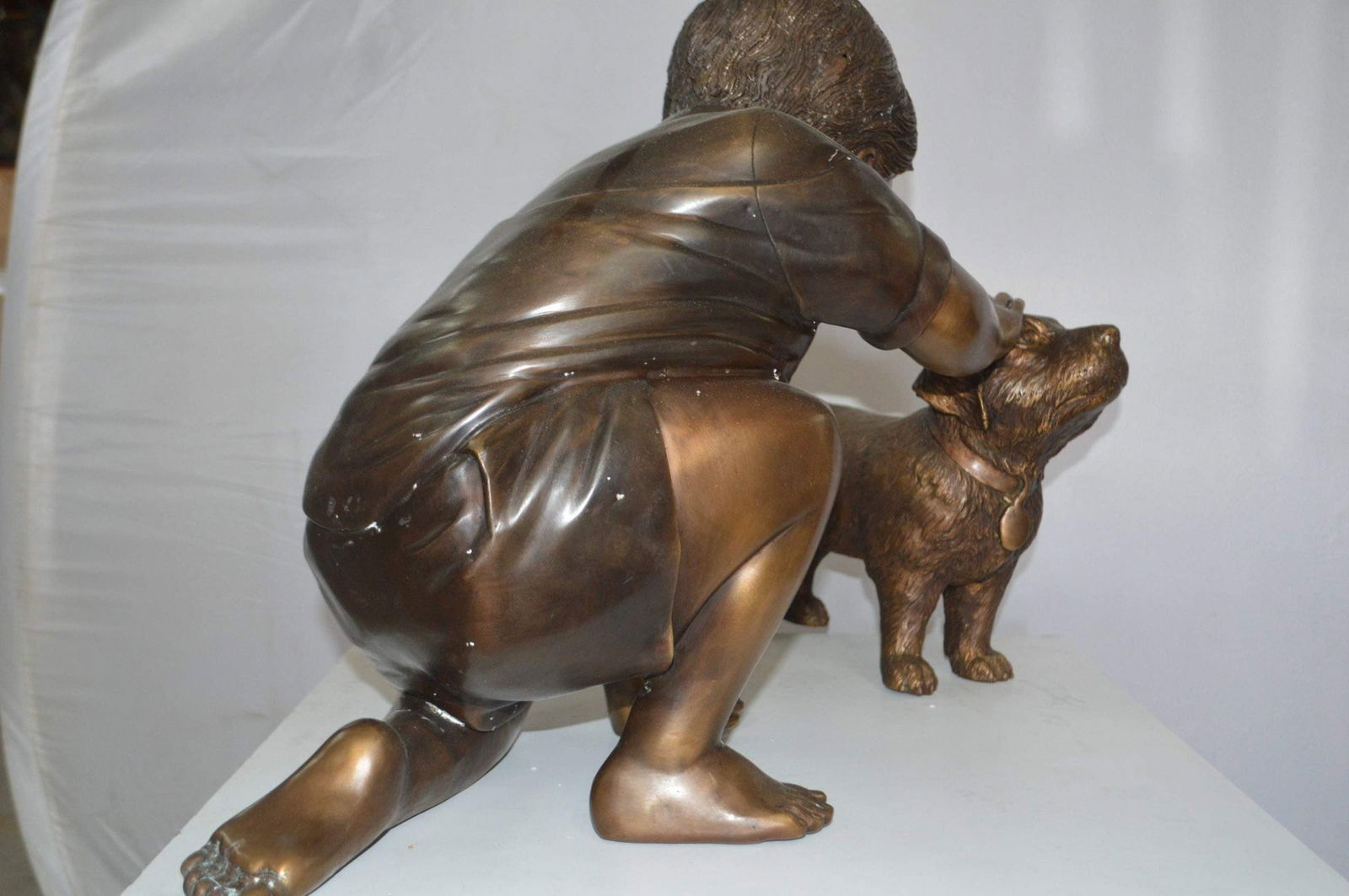 Boy and Dog Bronze Statue - Size: 30"L x 18"W x 18"H. - 11