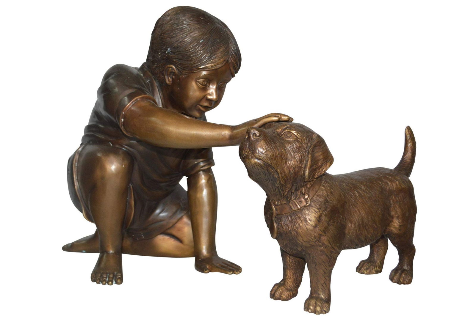 Boy and Dog Bronze Statue - Size: 30"L x 18"W x 18"H. (1 of 12)