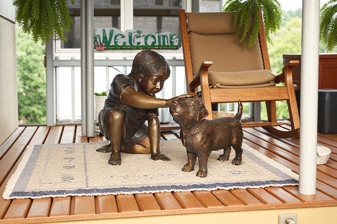 Boy and Dog Bronze Statue - Size: 30"L x 18"W x 18"H. - 4