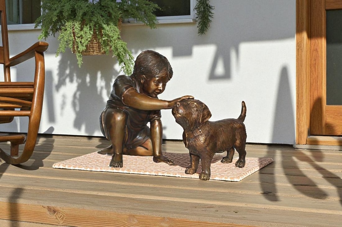 Boy and Dog Bronze Statue - Size: 30"L x 18"W x 18"H. - 6