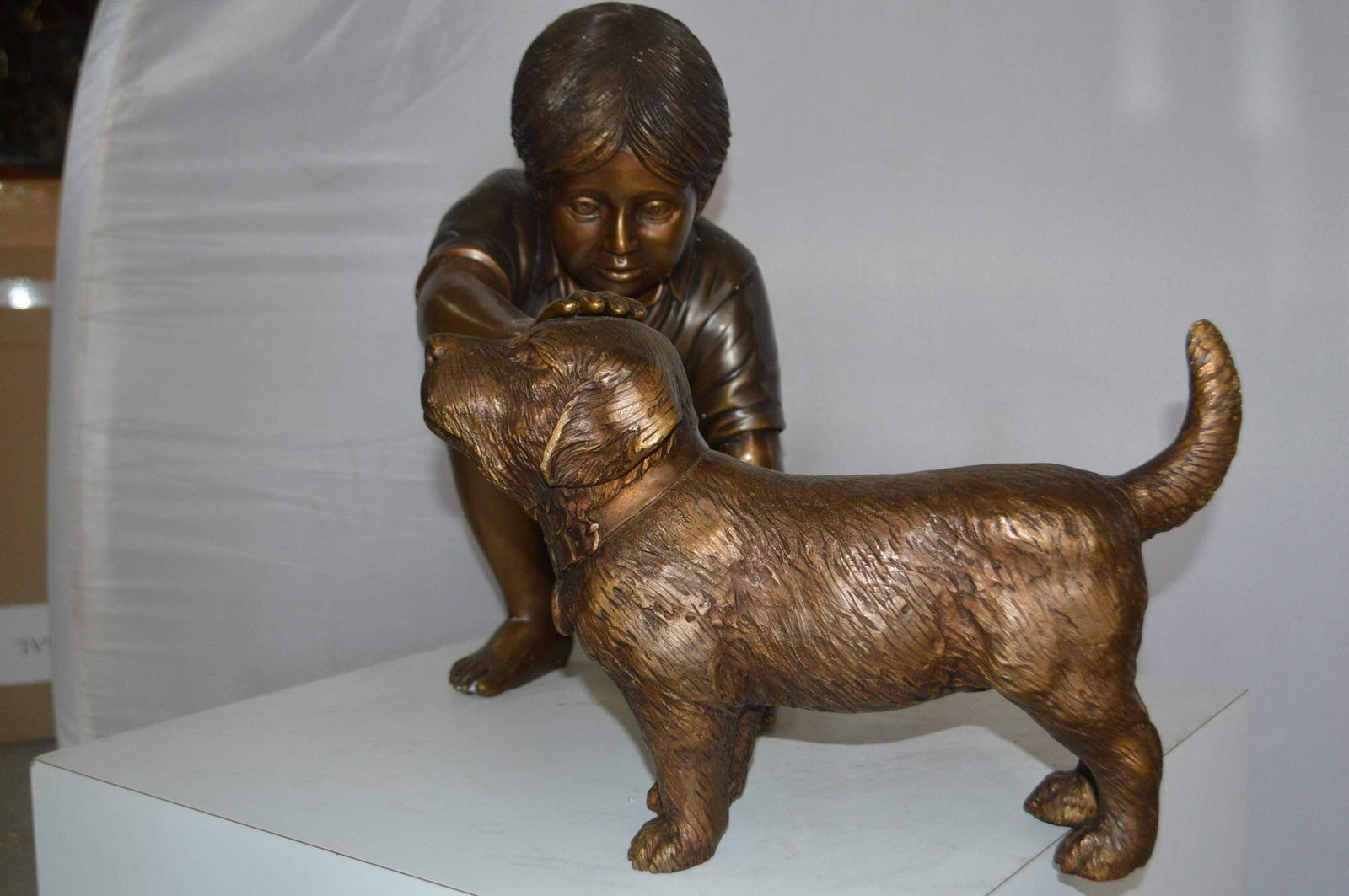 Boy and Dog Bronze Statue - Size: 30"L x 18"W x 18"H. - 7