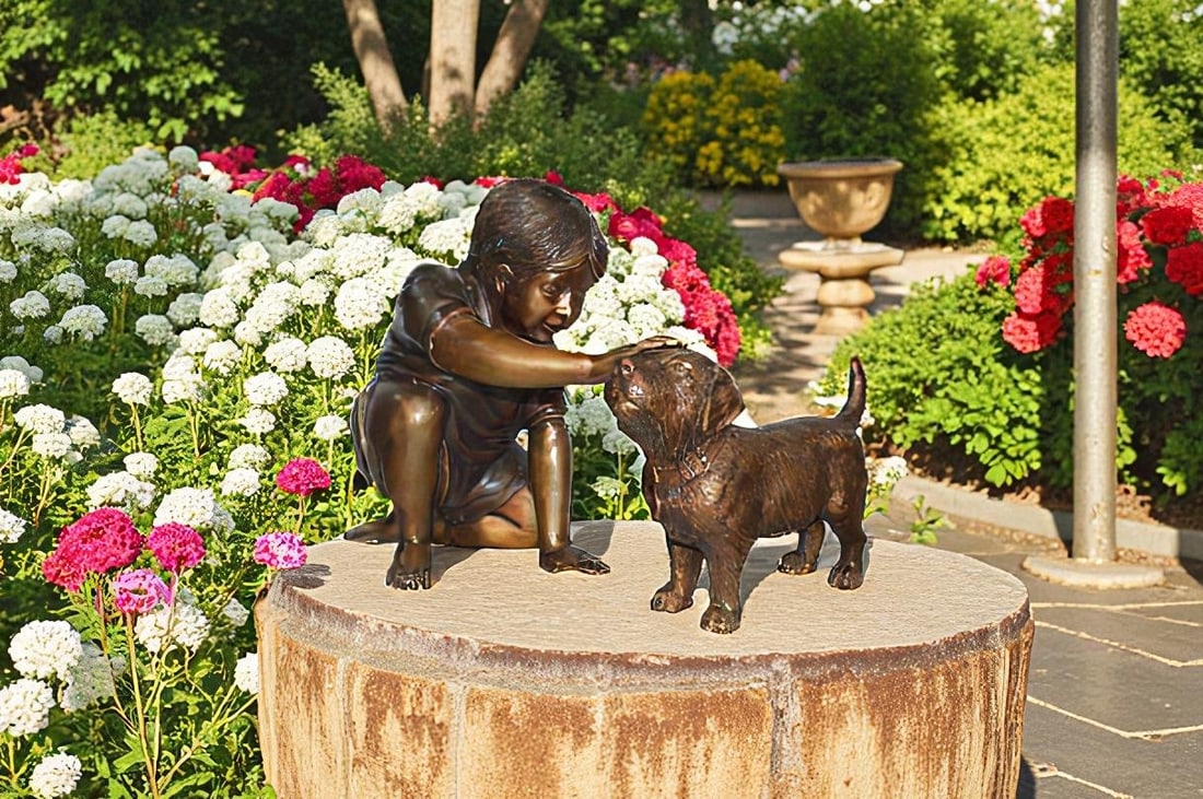 Boy and Dog Bronze Statue - Size: 30"L x 18"W x 18"H. - 8