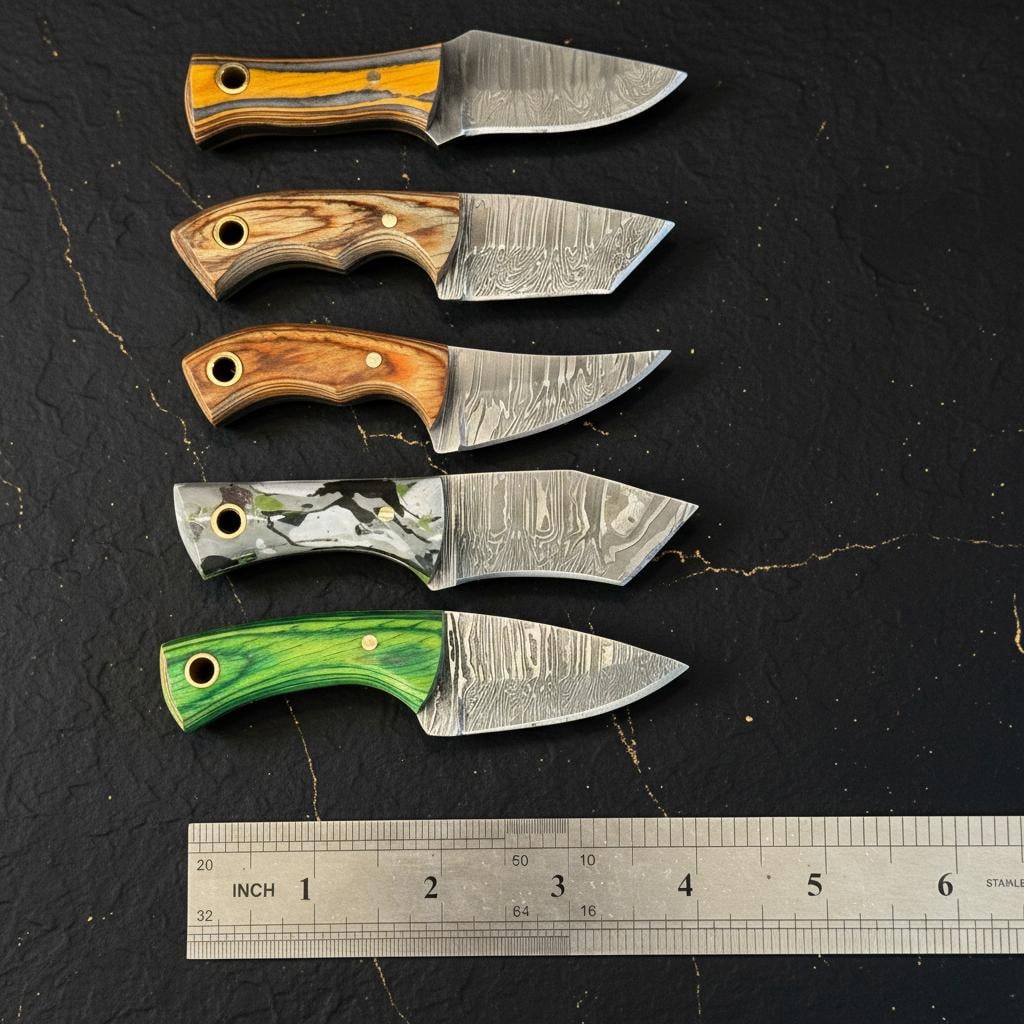 10x Hand Forged Damascus Steel Skinner Knives 4" Hardwood Handle Hunting Lot - 7