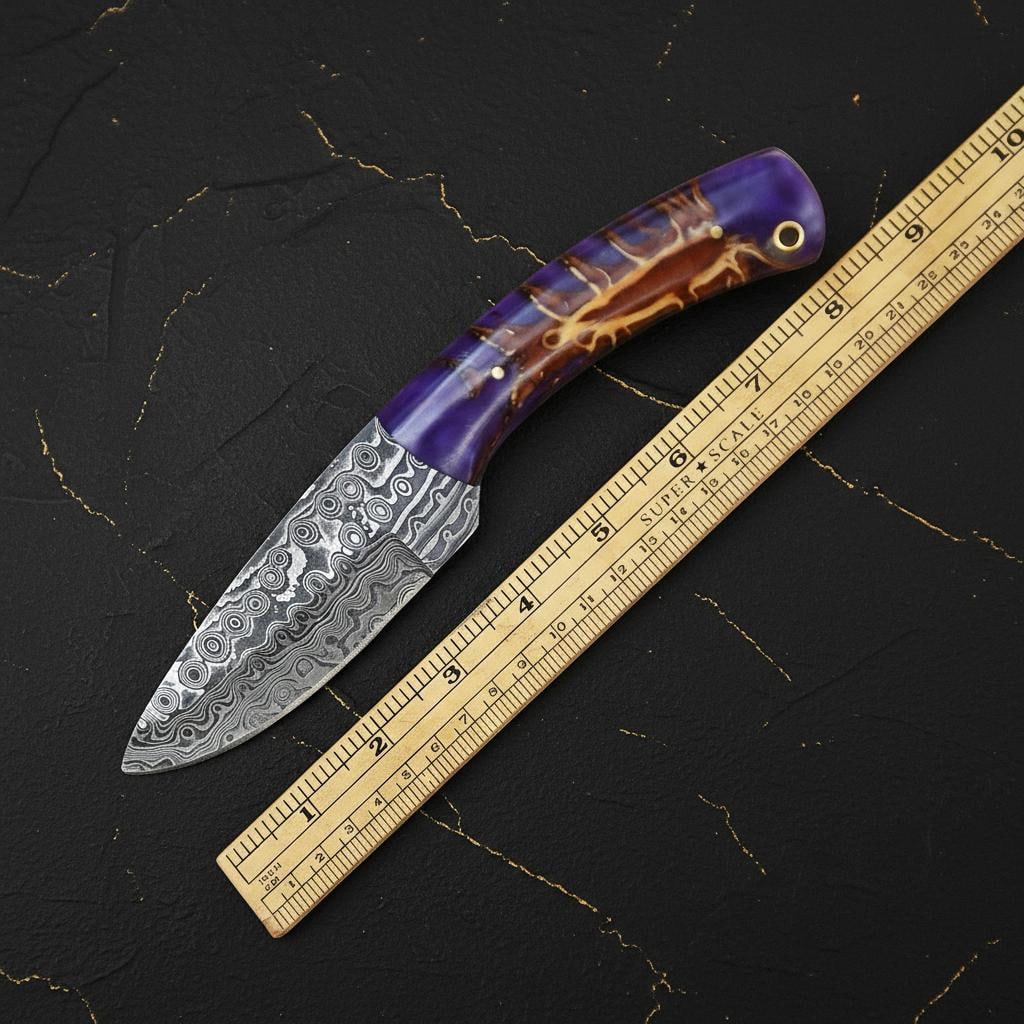 Rain Pattern Damascus Steel Skinner Knife, 8.5 inch Handmade Fixed Blade for Hunting - 2