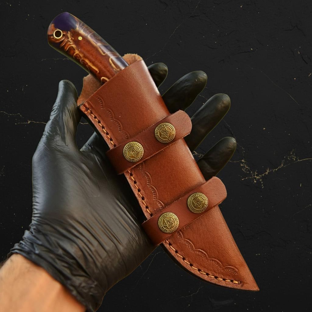 Rain Pattern Damascus Steel Skinner Knife, 8.5 inch Handmade Fixed Blade for Hunting - 5