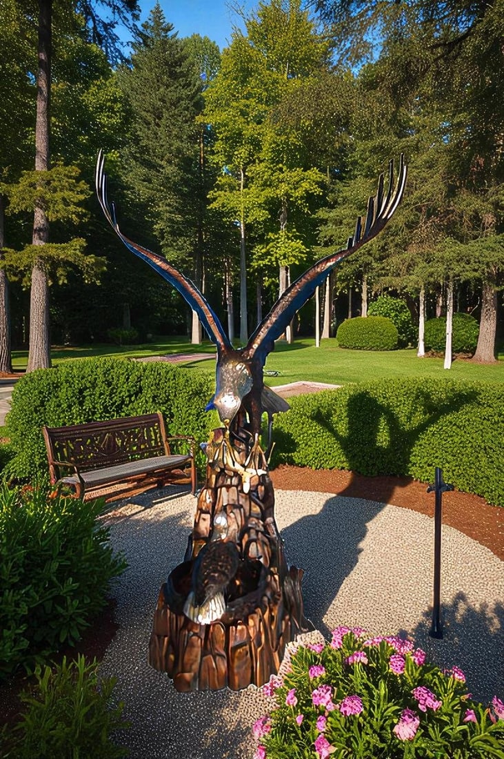 Eagle with nest Bronze Statue - Size: 36"L x 40"W x 63"H. - 2