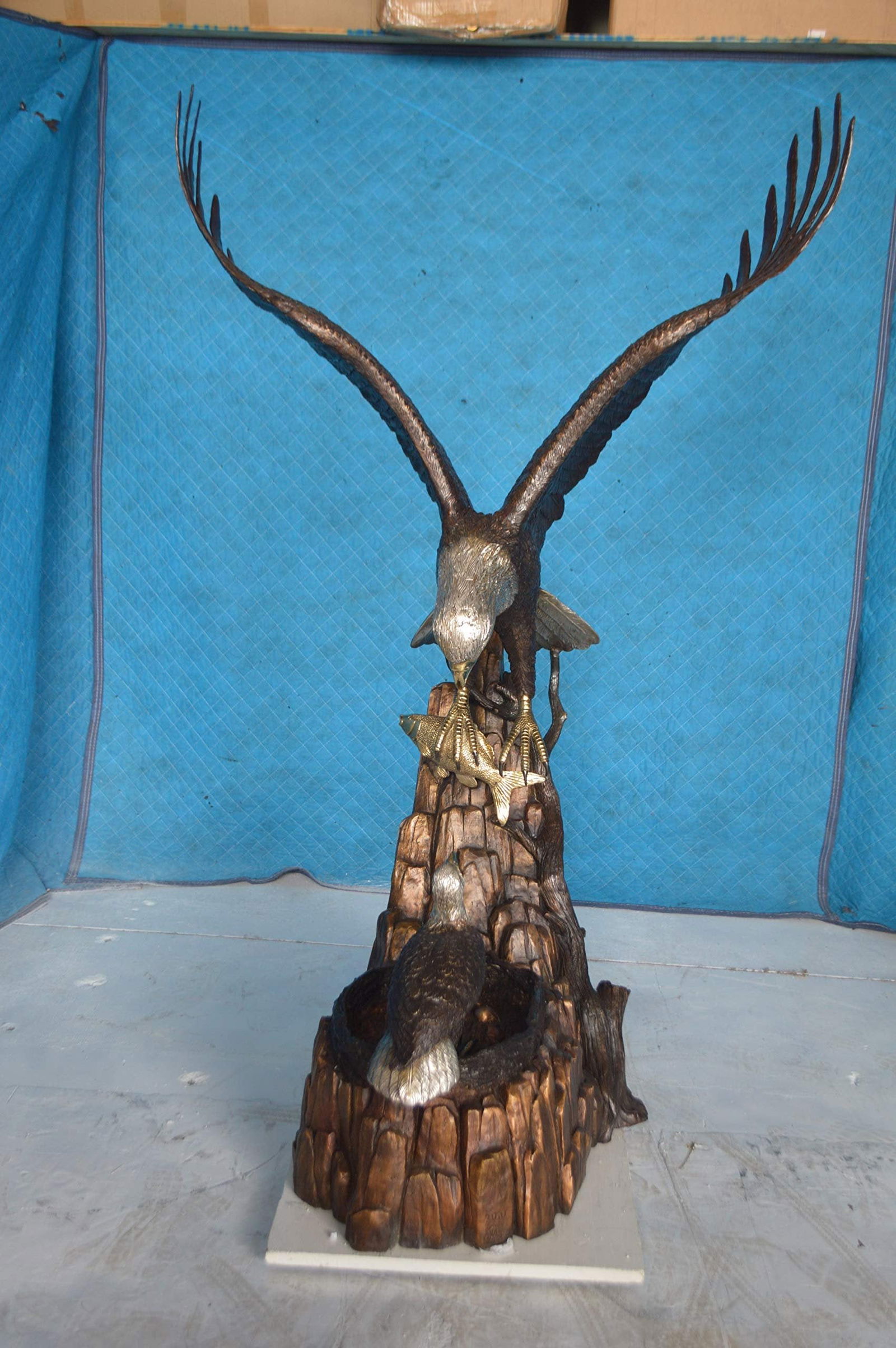 Eagle with nest Bronze Statue - Size: 36"L x 40"W x 63"H. - 3