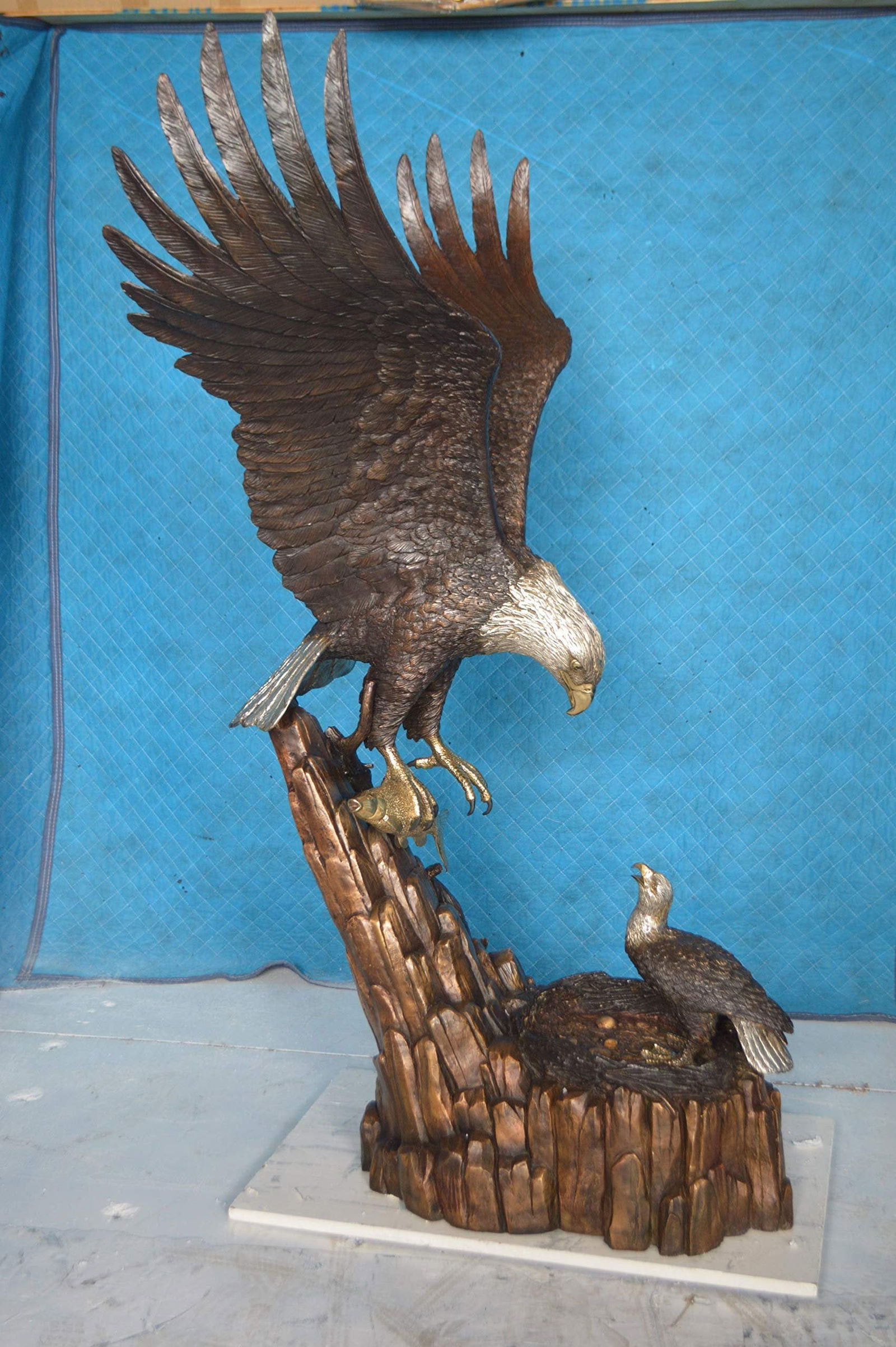 Eagle with nest Bronze Statue - Size: 36"L x 40"W x 63"H. - 6