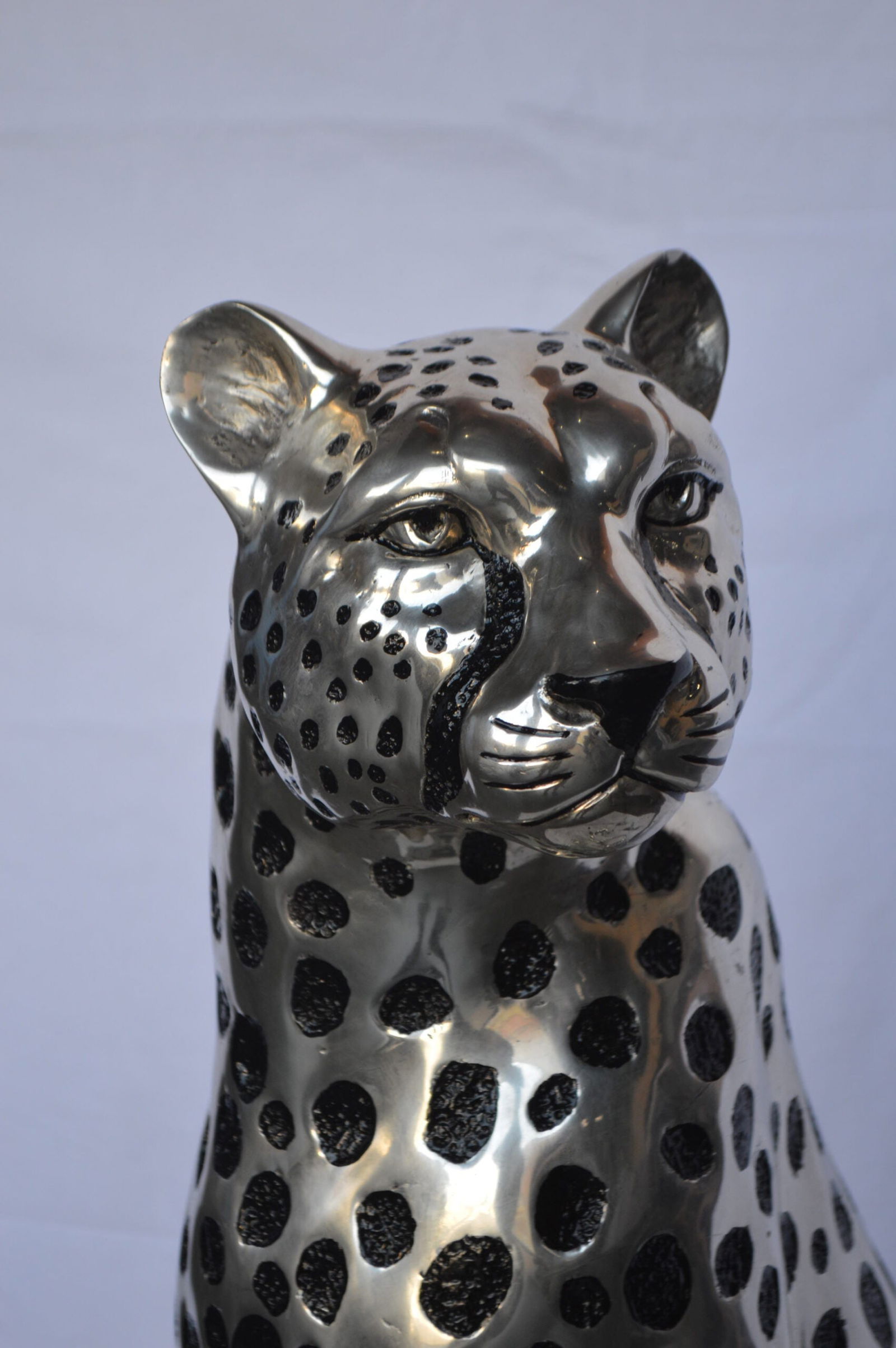 Sitting Cheetah Bronze Statue Silver Finish - Size: 21"L x 21"W x 34"H. - 12