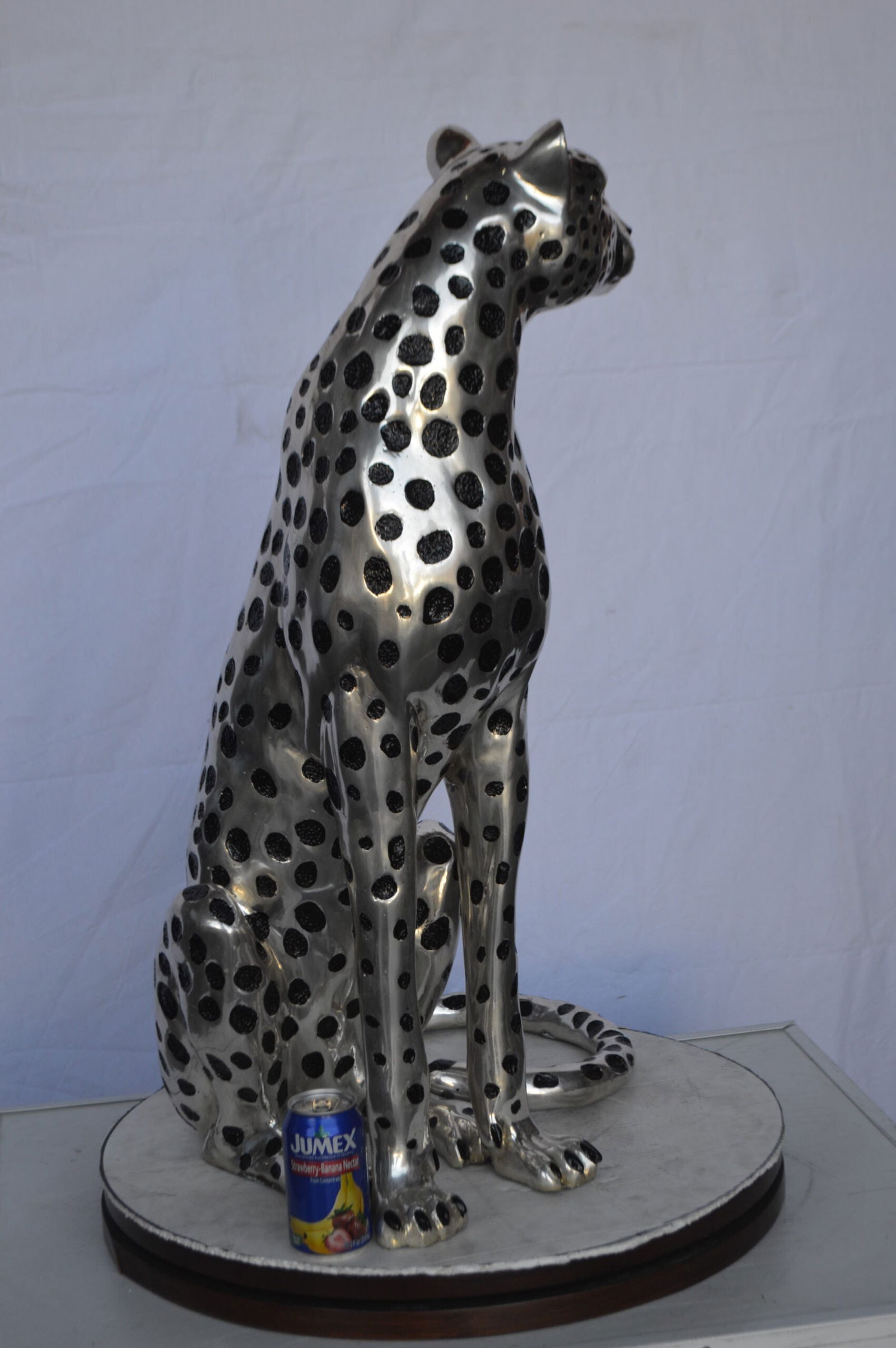 Sitting Cheetah Bronze Statue Silver Finish - Size: 21"L x 21"W x 34"H. - 5
