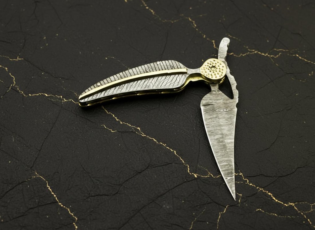 Handmade Damascus Steel Folding Knife with Liner Lock, Custom Pocket Hunting Blade - 3