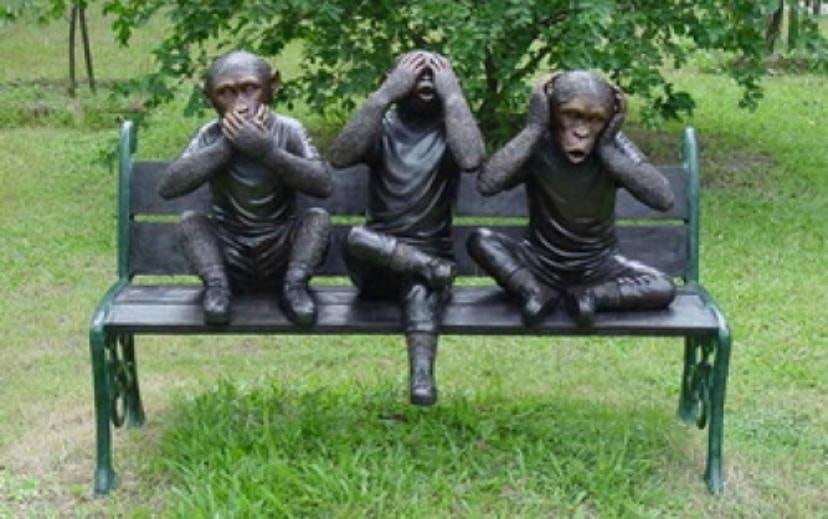 Three wise monkeys on bench large bronze statue bronze - Size: 52" x 32" x 36"H - 2