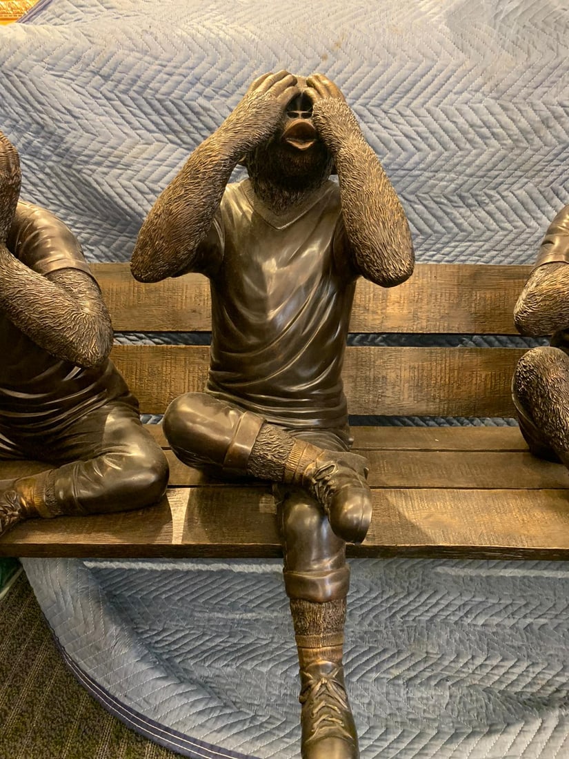 Three wise monkeys on bench large bronze statue bronze - Size: 52" x 32" x 36"H - 9