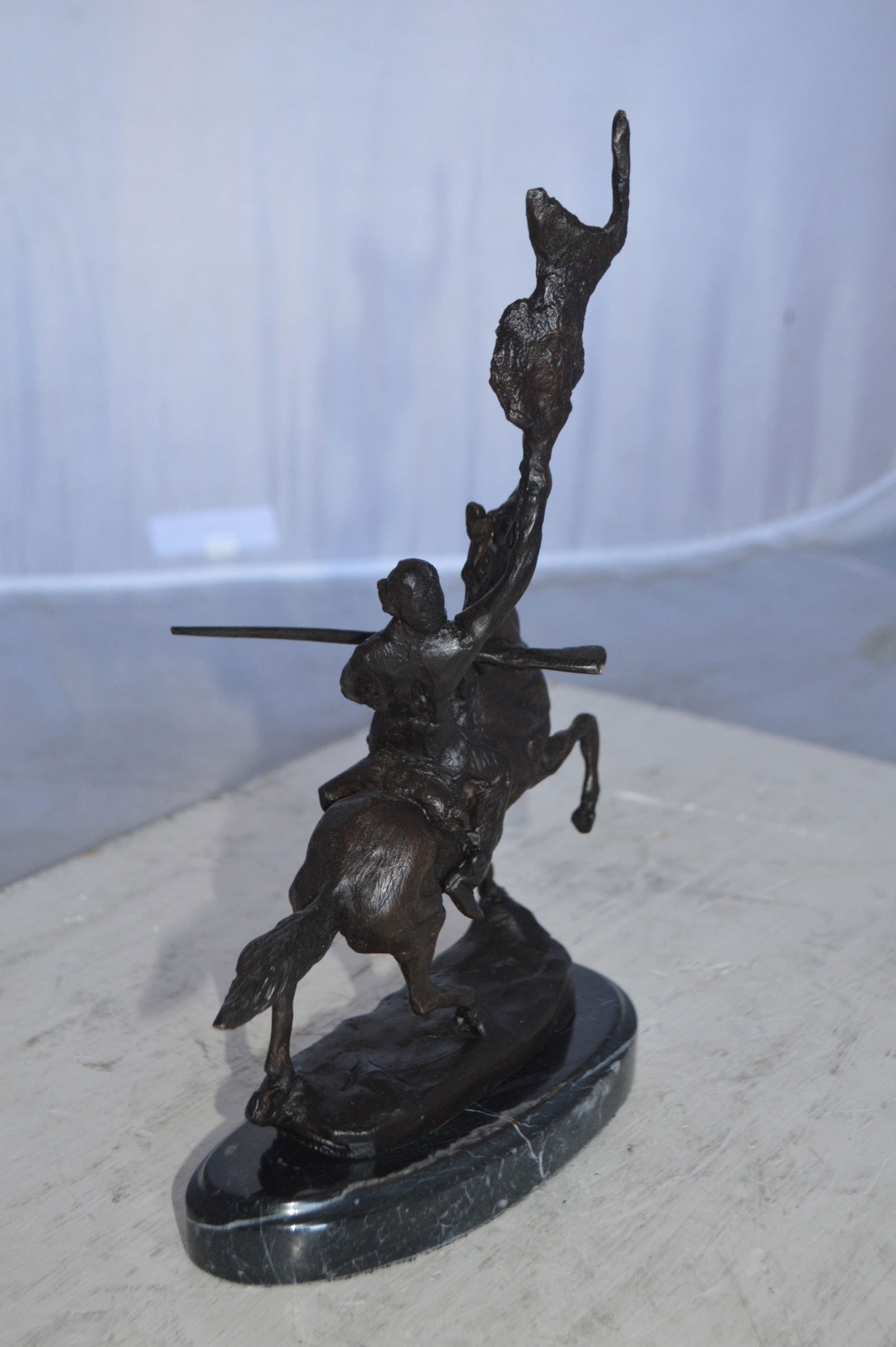 Buffalo Signal Bronze Statue by Remington 13H - Size: 8"L x 3"W x 13"H. - 11