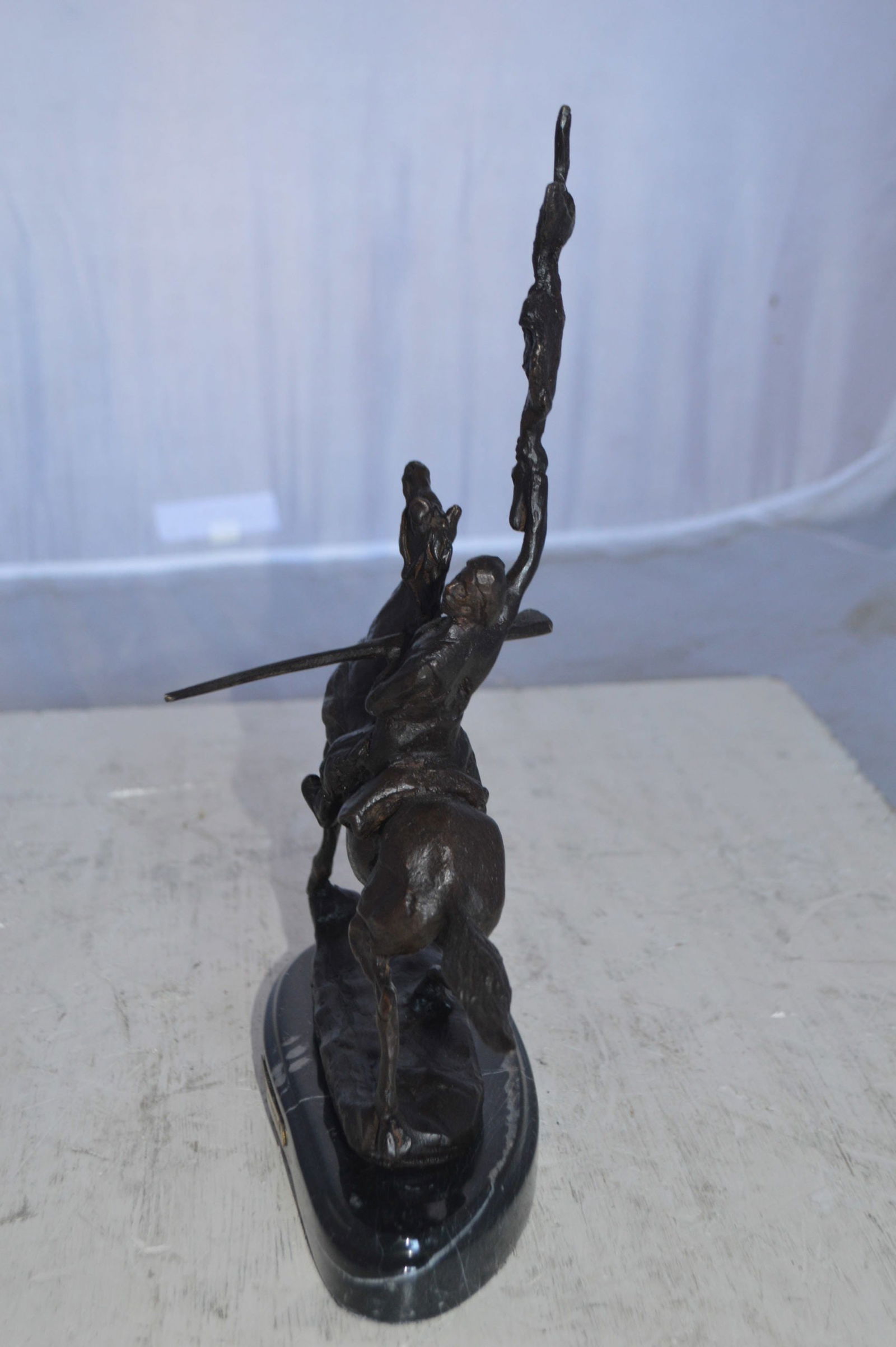 Buffalo Signal Bronze Statue by Remington 13H - Size: 8"L x 3"W x 13"H. - 12