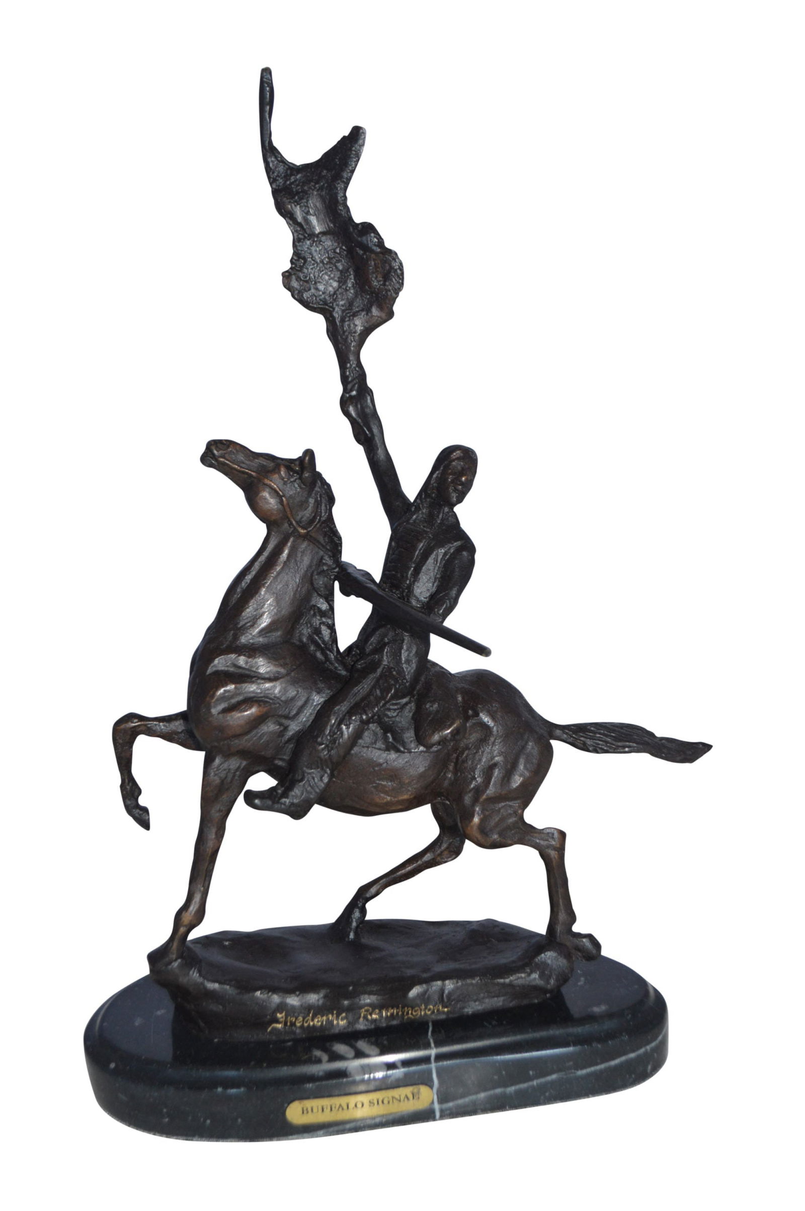 Buffalo Signal Bronze Statue by Remington 13H - Size: 8"L x 3"W x 13"H. (1 of 14)