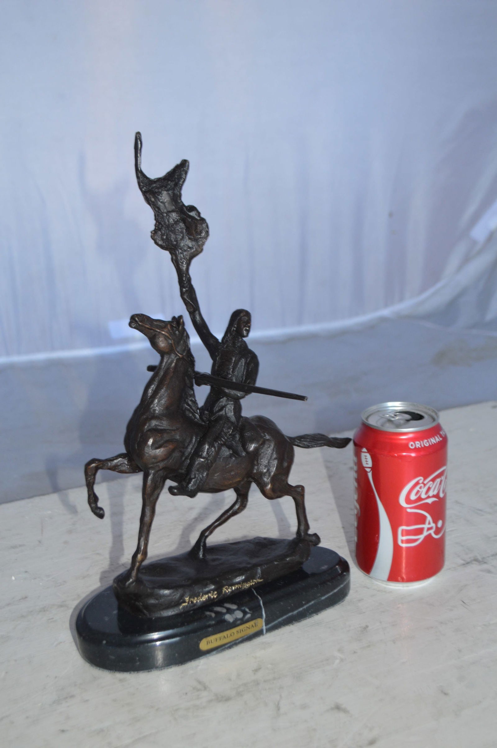 Buffalo Signal Bronze Statue by Remington 13H - Size: 8"L x 3"W x 13"H. - 5
