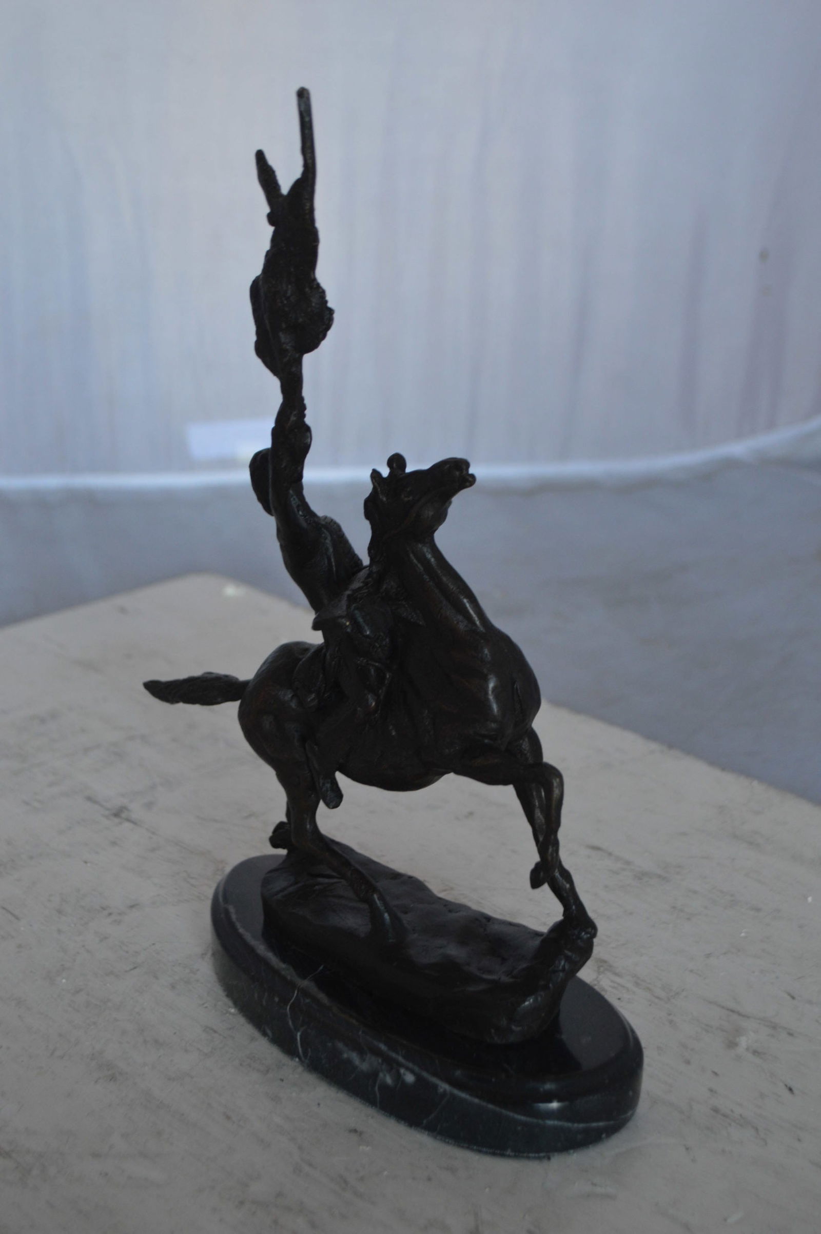 Buffalo Signal Bronze Statue by Remington 13H - Size: 8"L x 3"W x 13"H. - 9