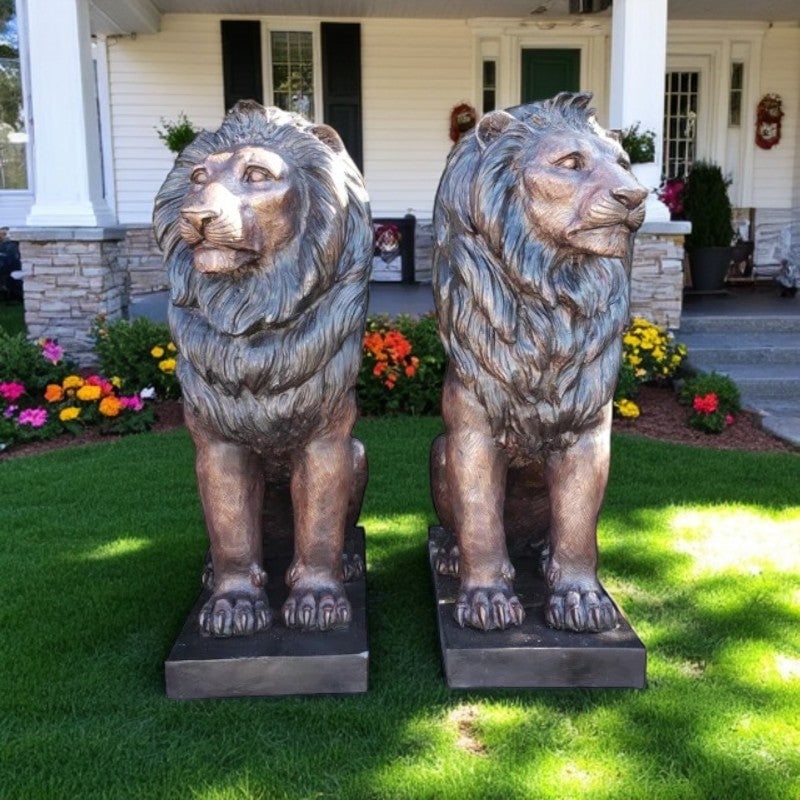 Pair of Life-size lions bronze statues - Size: 17"L x 35"W x 47"H. - 2