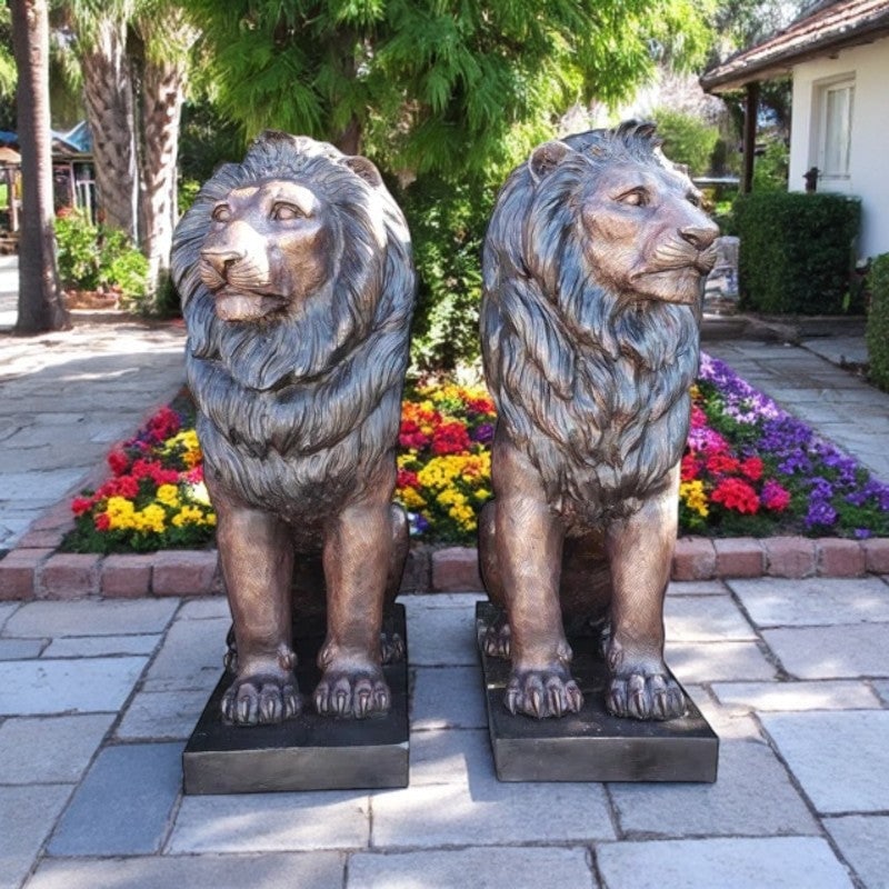 Pair of Life-size lions bronze statues - Size: 17"L x 35"W x 47"H. - 3