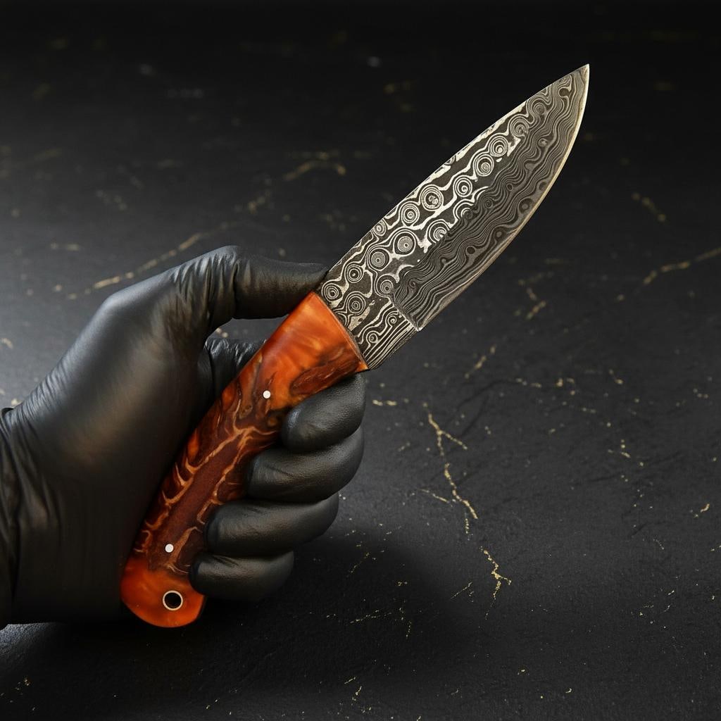 Handmade 8.5" Hunting Knife, Rain Pattern Damascus Steel Skinner Blade with Sheath - 2