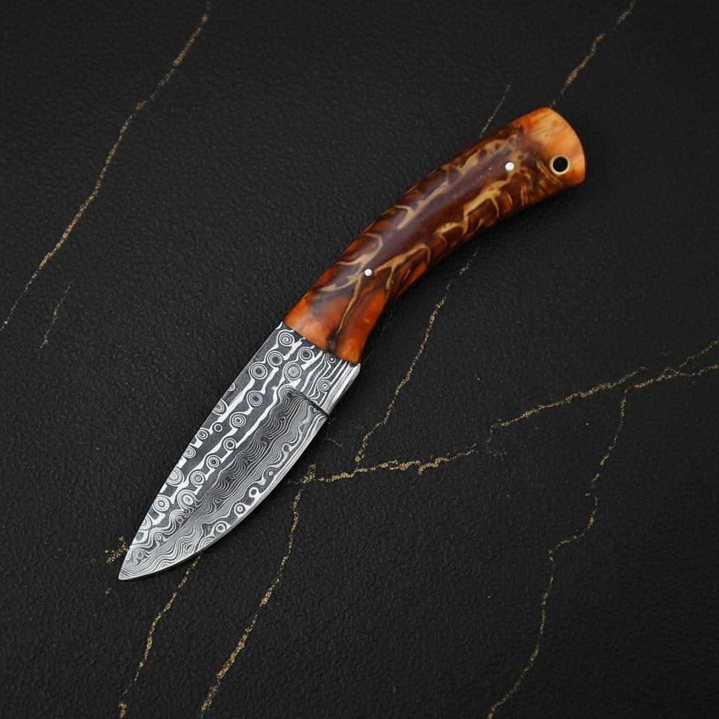 Handmade 8.5" Hunting Knife, Rain Pattern Damascus Steel Skinner Blade with Sheath - 3