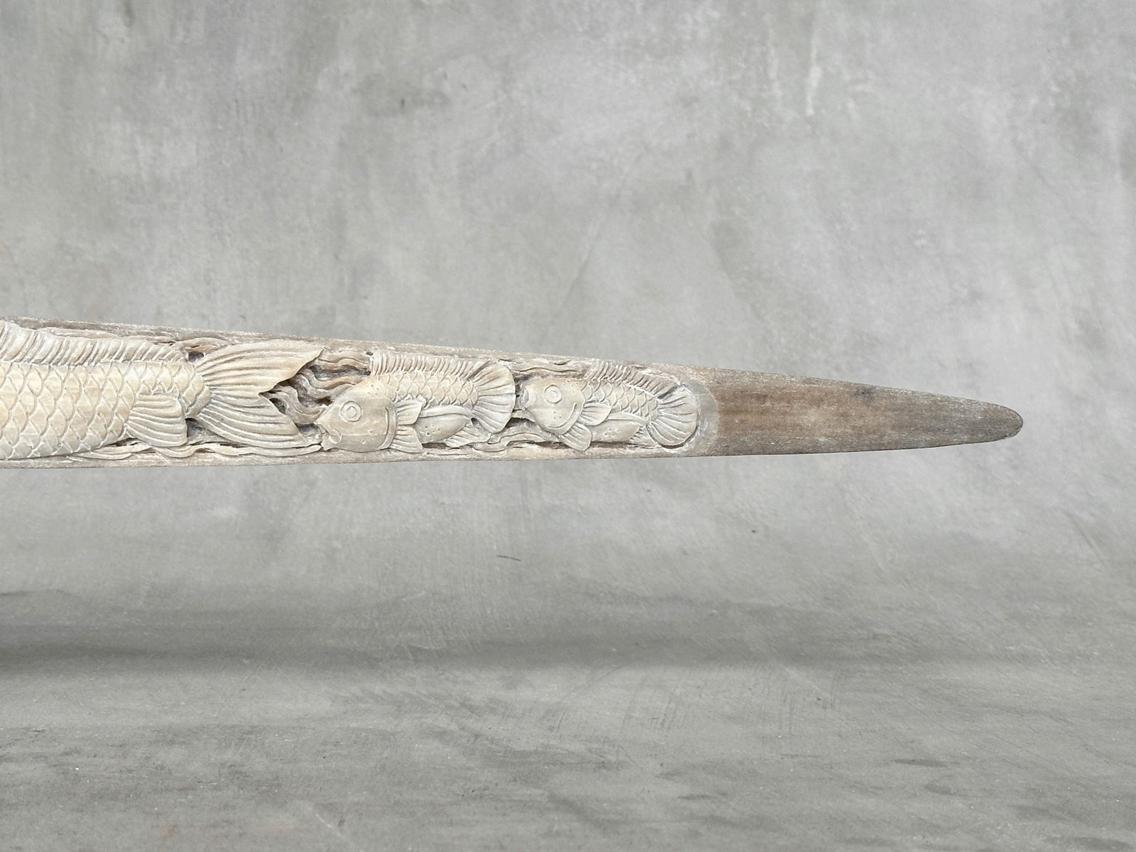 Wonderful large carved swordfish tusk - Japanese koi motif - 9