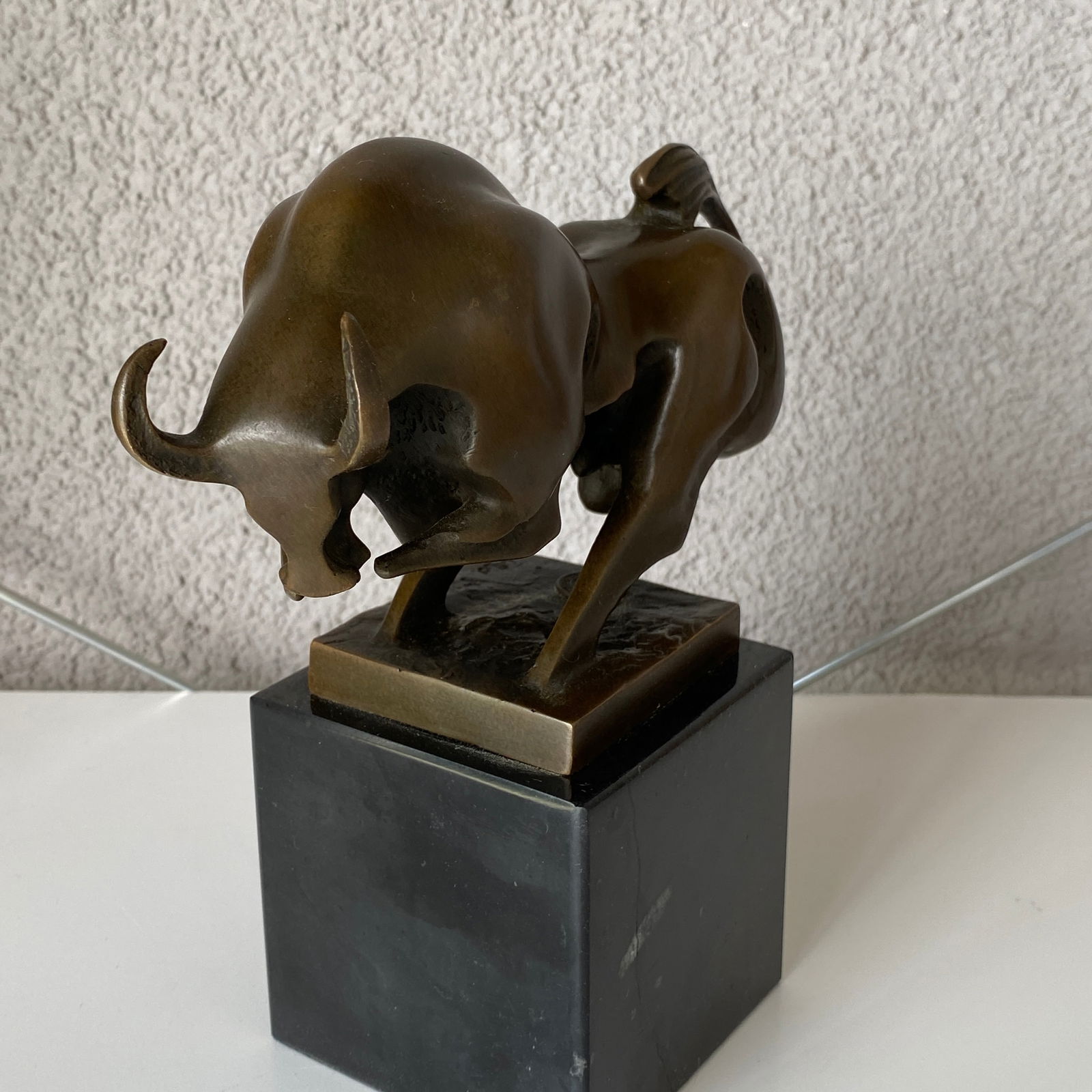 Milo Bronze Bull / Bull market run statue on a marble baze - 2