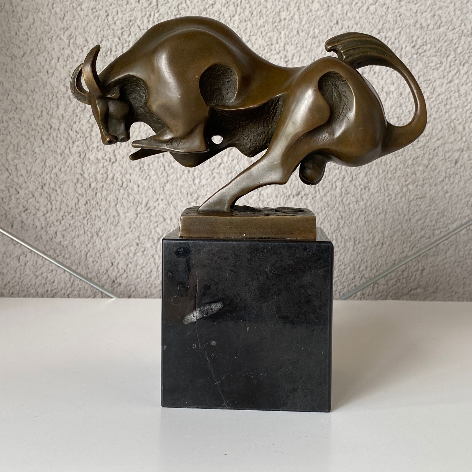 Milo Bronze Bull / Bull market run statue on a marble baze - 7