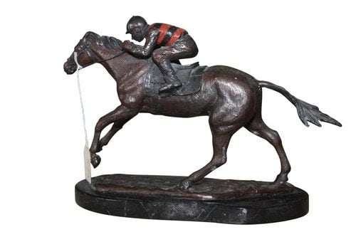 Jockey on horse - Bronze Statue - 2