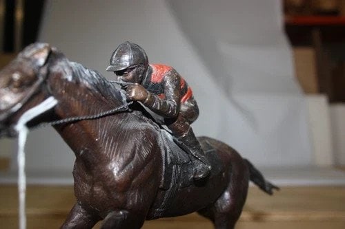 Jockey on horse - Bronze Statue - 5
