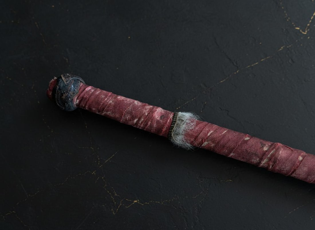 15" Antique Sioux Skull Cracker Club Painted Stone Rawhide Native American Tomahawk - 6