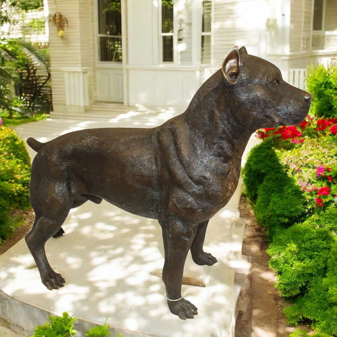 Pit Bull Dog Bronze Statue - Size: 33"L x 11"W x 26"H. - 2