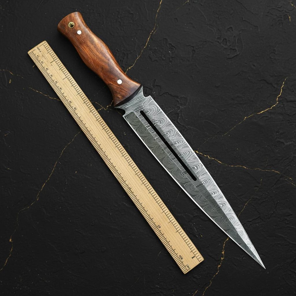 Classic Double Edge Dagger Knife, 14" Hand-Forged Damascus Steel Full Tang Blade - 2