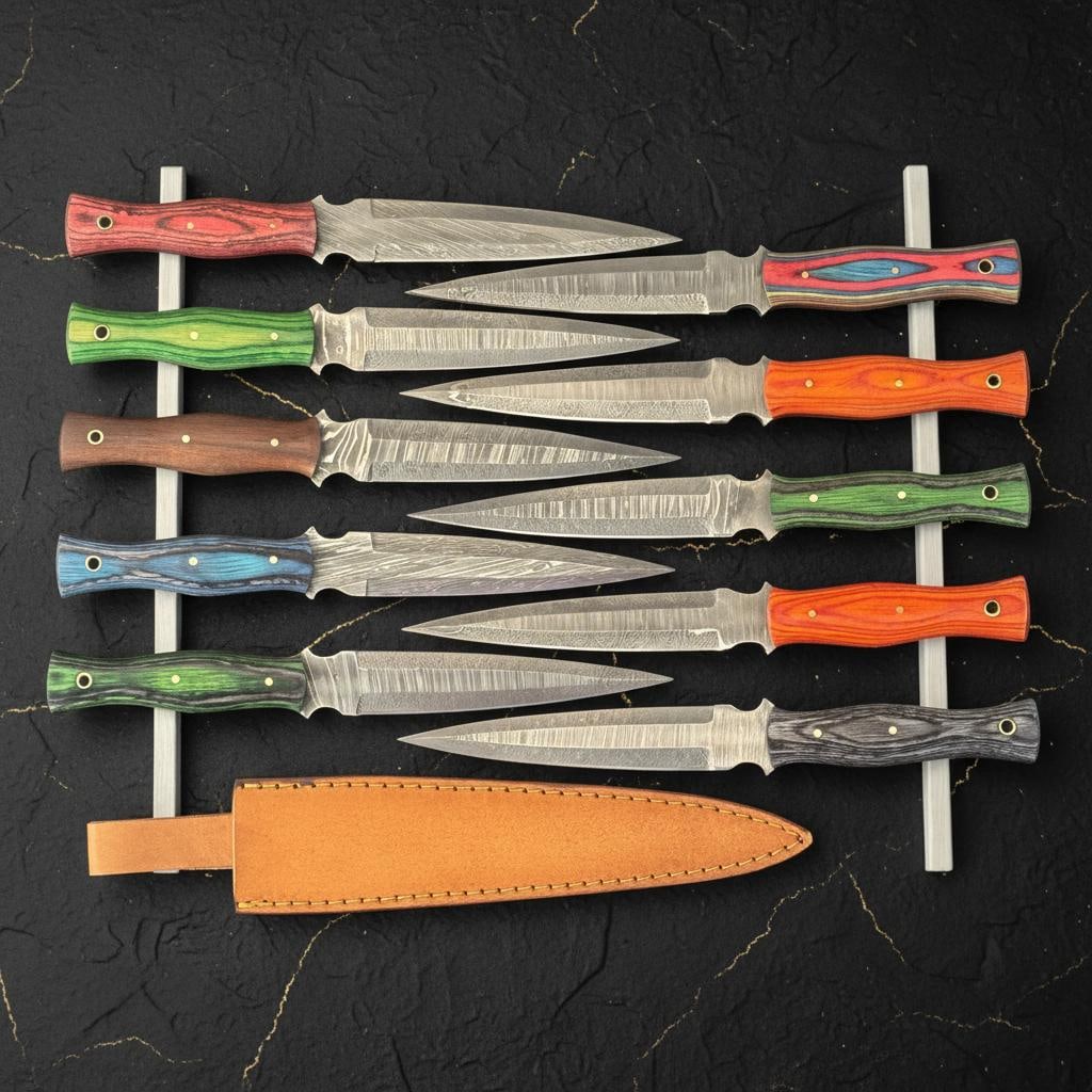 Set of 10 Handmade Damascus Steel Hunting Daggers with Full Tang Pakka Wood Handles (1 of 6)