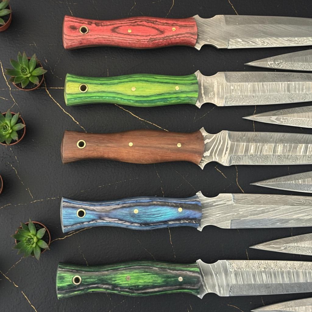 Set of 10 Handmade Damascus Steel Hunting Daggers with Full Tang Pakka Wood Handles - 3