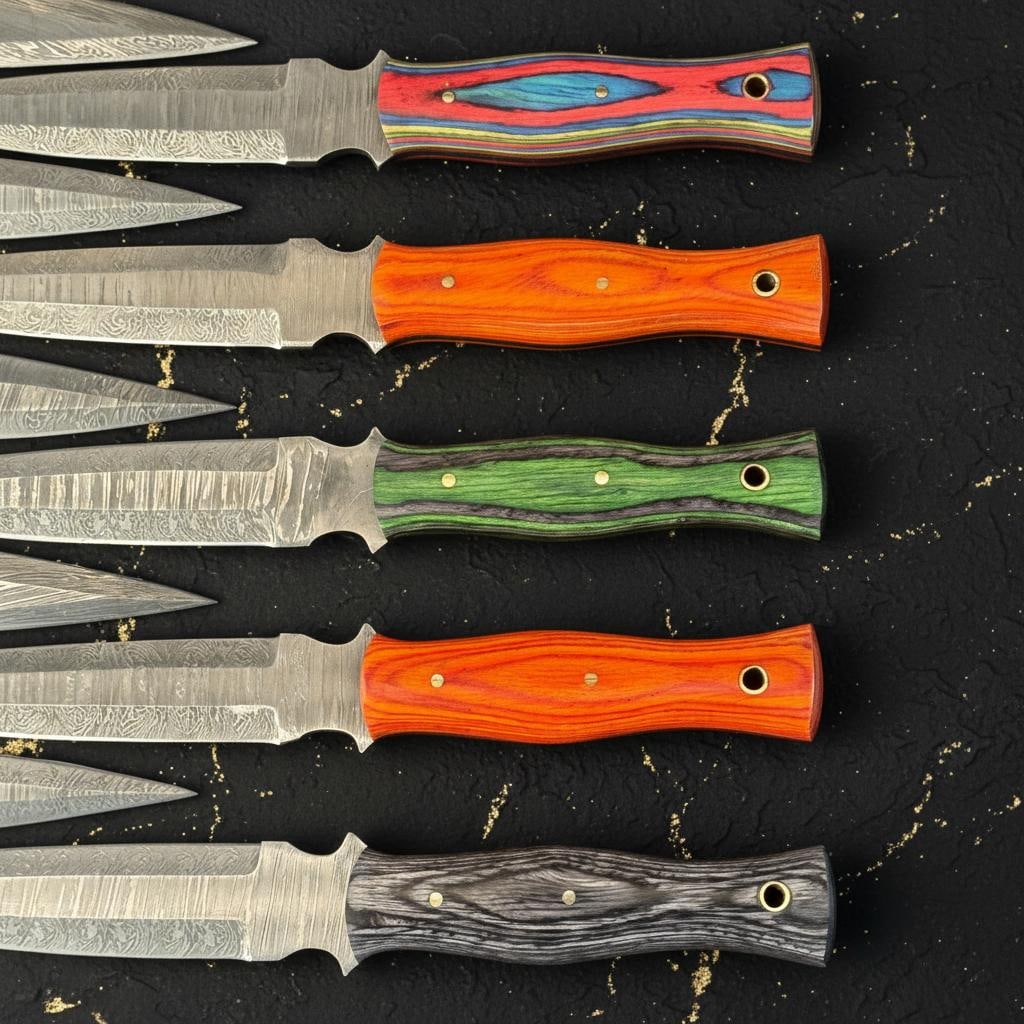 Set of 10 Handmade Damascus Steel Hunting Daggers with Full Tang Pakka Wood Handles - 4