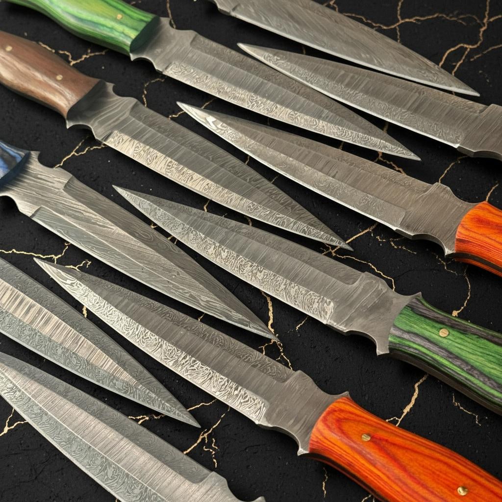 Set of 10 Handmade Damascus Steel Hunting Daggers with Full Tang Pakka Wood Handles - 5