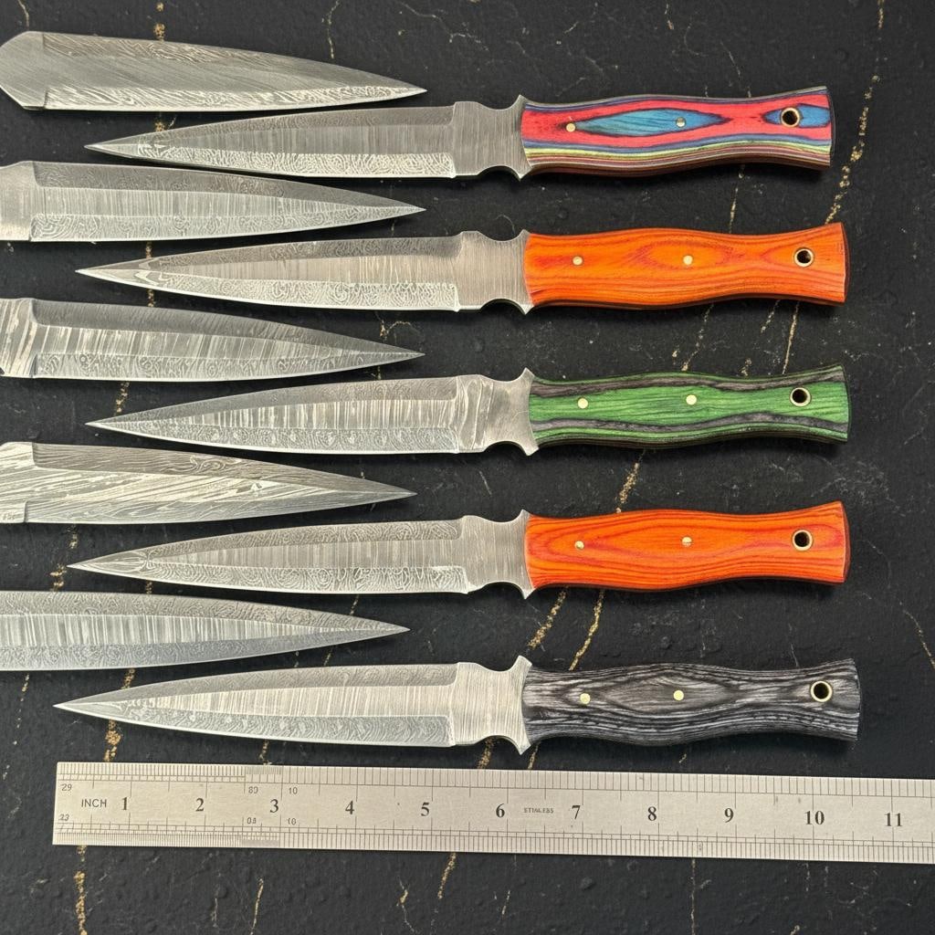 Set of 10 Handmade Damascus Steel Hunting Daggers with Full Tang Pakka Wood Handles - 6