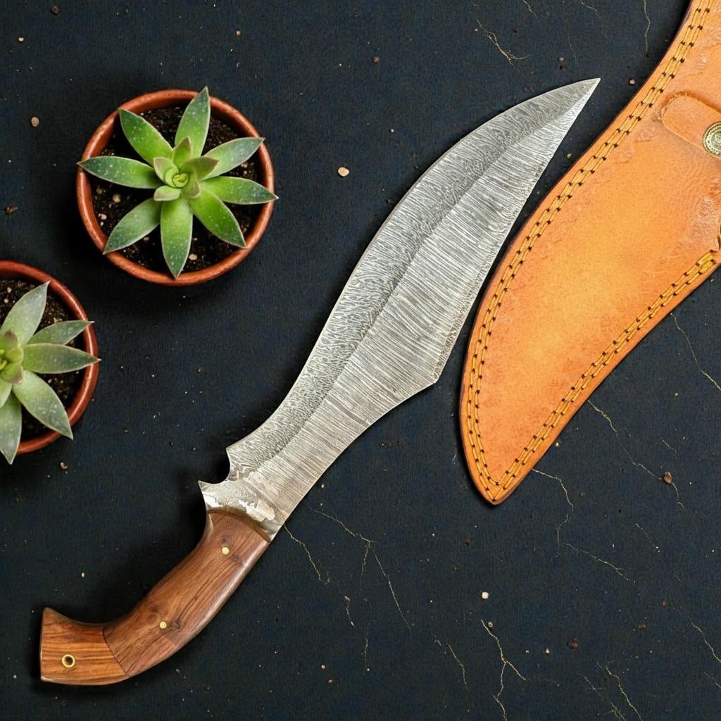 Handcrafted 13" Damascus Bowie Knife, Full Tang Hunter with Pakka Wood Handle: Title:Handcrafted 13" Damascus Bowie Knife, Full Tang Hunter with Pakka Wood HandleDescription:Discover this masterfully crafted Damascus steel Bowie knife, a robust and elegant tool designed for