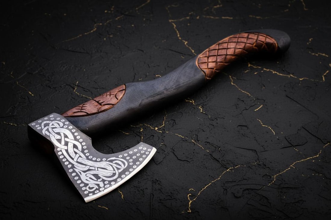 Hand Forged Bearded Viking Axe, Carbon Steel Throwing Tomahawk with Engraved Ash Handle - 3