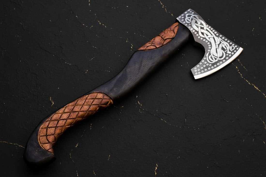 Hand Forged Bearded Viking Axe, Carbon Steel Throwing Tomahawk with Engraved Ash Handle - 4