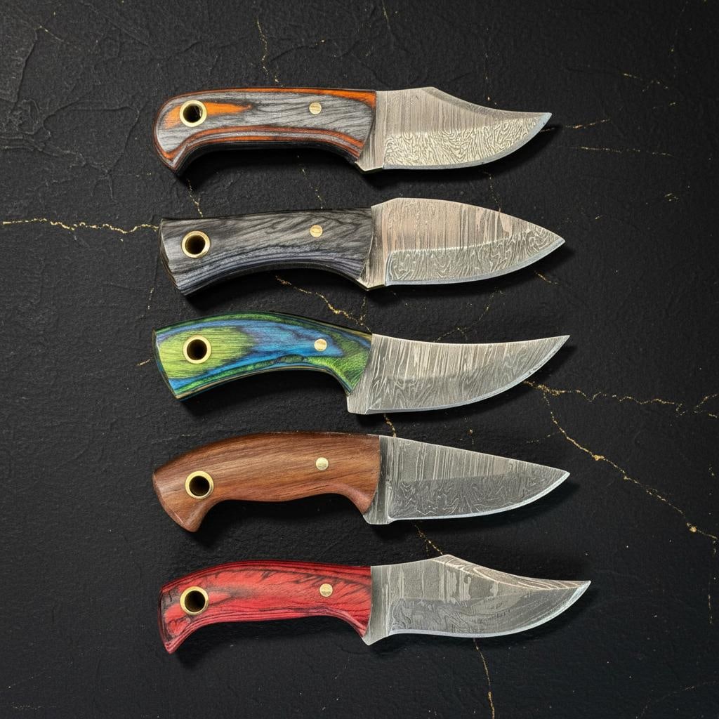 10pc Damascus Steel Skinner Knife Lot, Hand Forged Hunting Blades, Pakka Wood Handles - 2