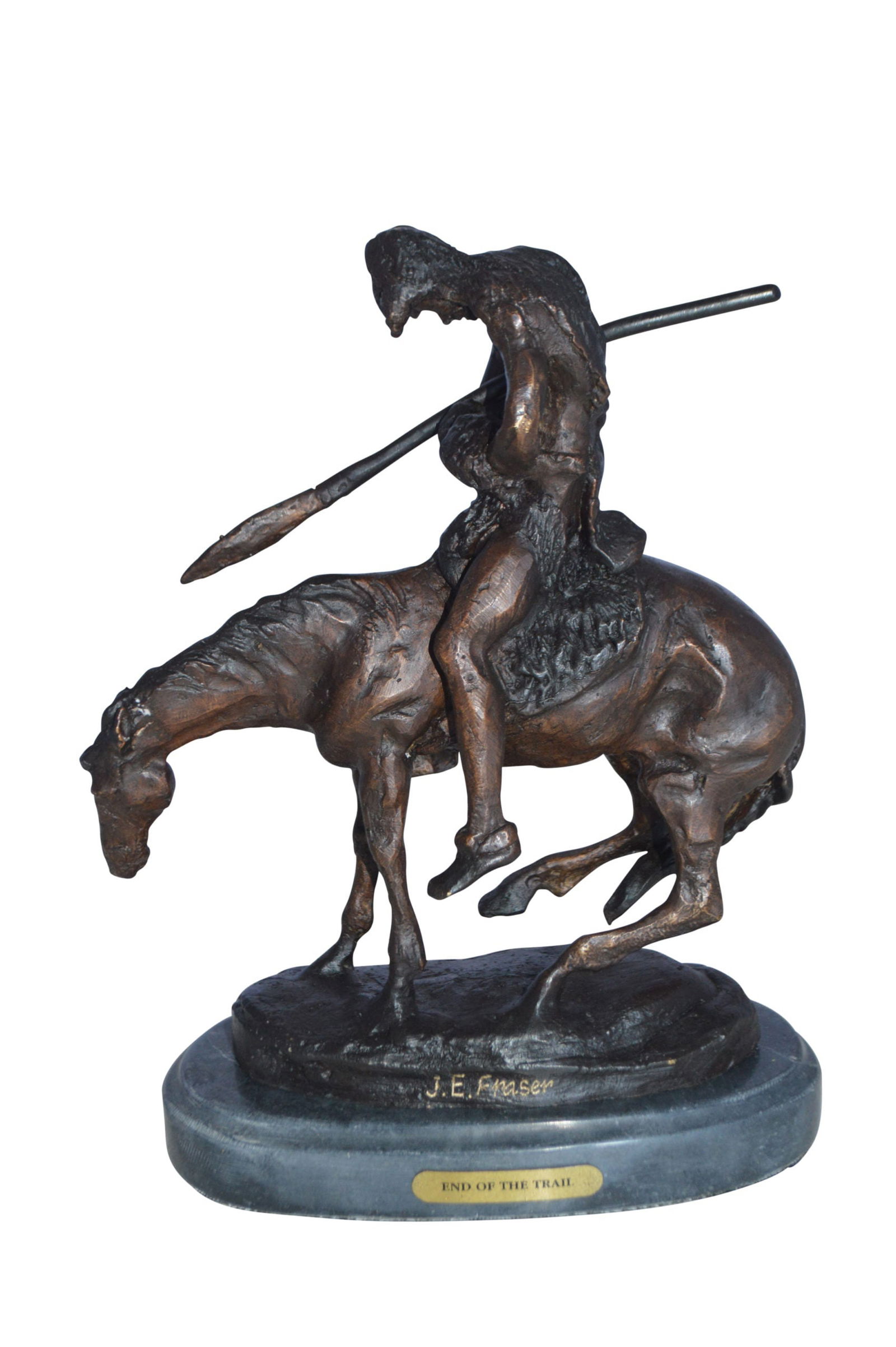 End of the Trail by James Fraser statue - replica - Size: 7"L x 3"W x 9"H. (1 of 13)