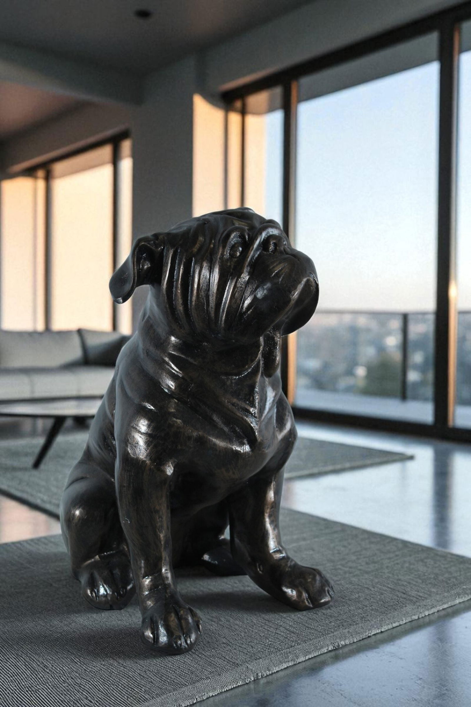 Aluminum Bulldog Statue with Sitting Pose and Wrinkled Detailing - Bronze-Style Pet Lover Sculpture - 11